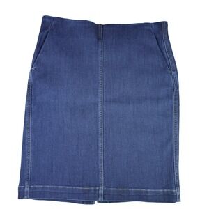 Ann Taylor LOFT Petite Denim Pencil Skirt 12P Dark Wash Stretch Blue‎ Pockets